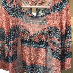 Lucky brand hi low geometric ikat Aztec shirt 3